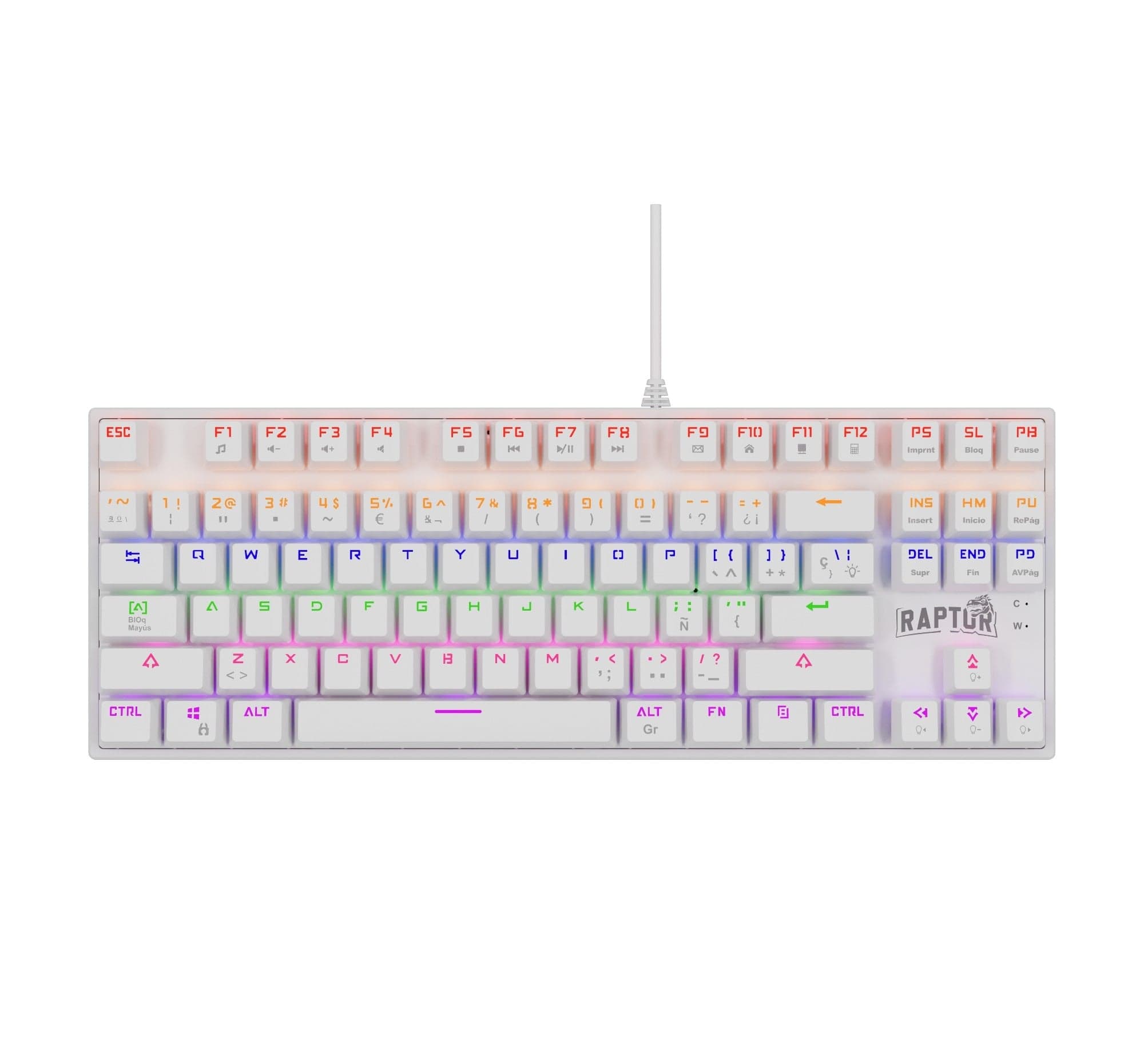 Teclado Gamer Raptor Fireclaw M87 Mecanico Retroiluminado Switch Red Outemu White